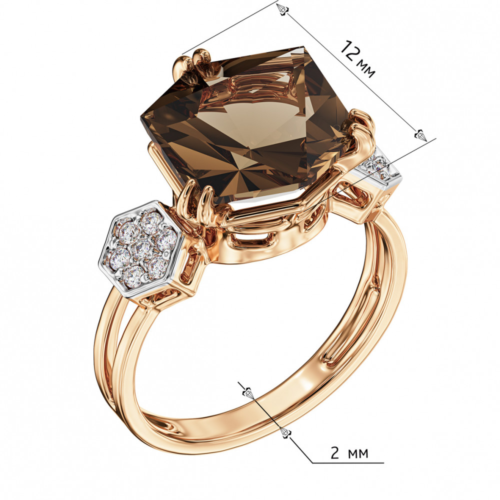 Золота каблучка з кварцем і фіанітами. Артикул 368679  розмір 16.5 - Фото 3