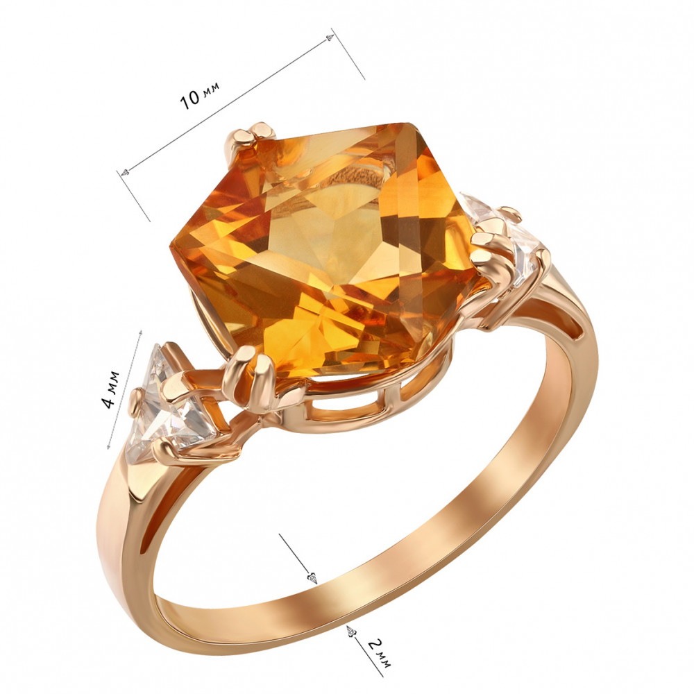 Золотое кольцо с цитрином и фианитами. Артикул 369684  размер 19 - Фото 2