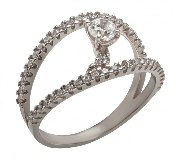 Серебряное кольцо с жемчугом и фианитами. Артикул 320848С - Фото  1
