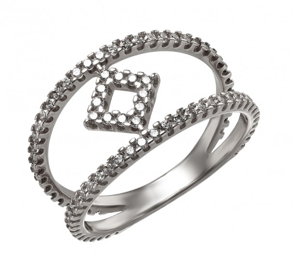 Серебряное кольцо с голубым топазом и фианитами. Артикул 371686С - Фото  1