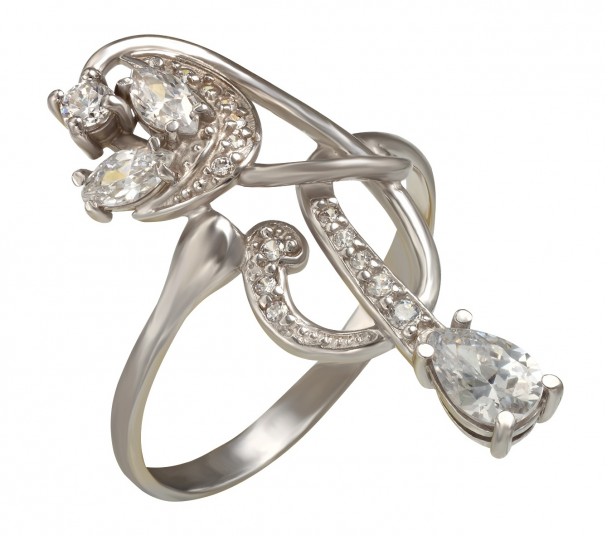 Серебряное кольцо с вставкой из золота, кварцем и фианитами. Артикул 378155Н - Фото  1