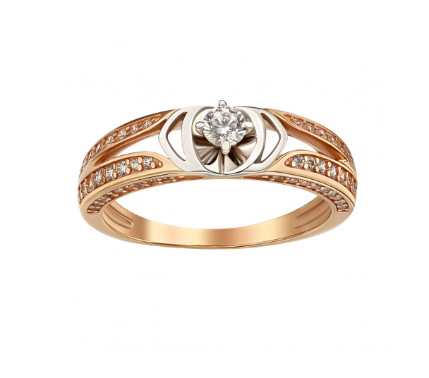Двойное кольцо в белом золоте с фианитами. Артикул 380526В - Фото  1