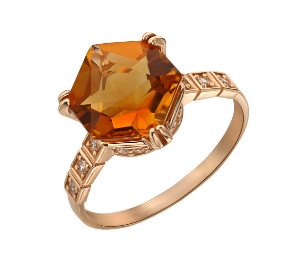 Золотое кольцо с цитрином и фианитами. Артикул 369683  размер 16.5 - Фото 1