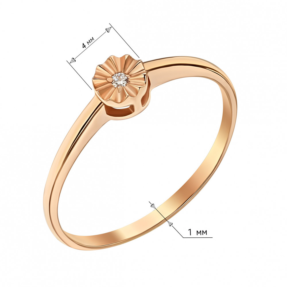 Золотое кольцо с бриллиантом. Артикул 740356  размер 16 - Фото 2