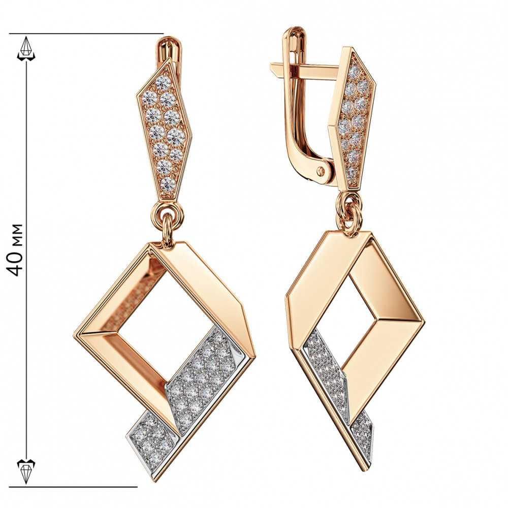 Gold earrings with cubic zirkonia. Article 490037  - Photo 2