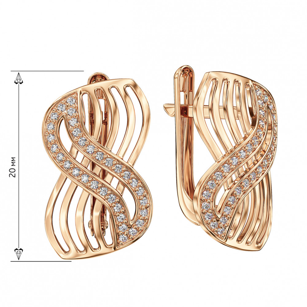 Gold earrings with cubic zirkonia. Article 420990  - Photo 2
