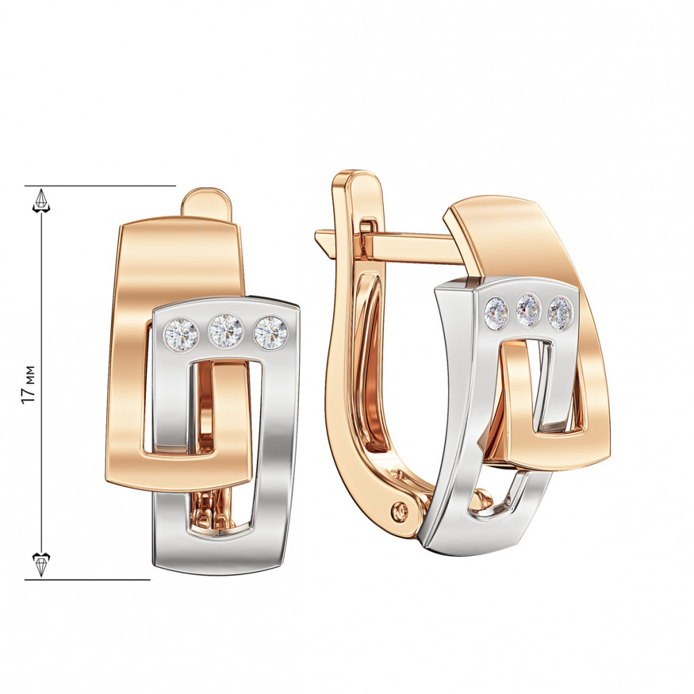 Gold earrings with cubic zirkonia. Article 430923  - Photo 2