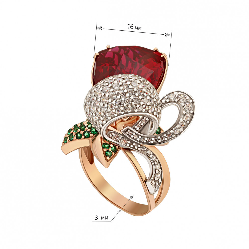 Золотое кольцо с рубином и фианитами. Артикул 375801  размер 18 - Фото 3