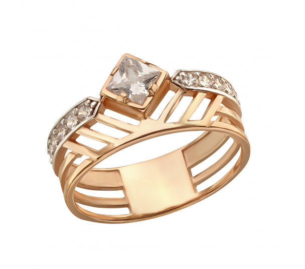 Золотое кольцо с жемчугом и фианитами. Артикул 380212 - Фото  1