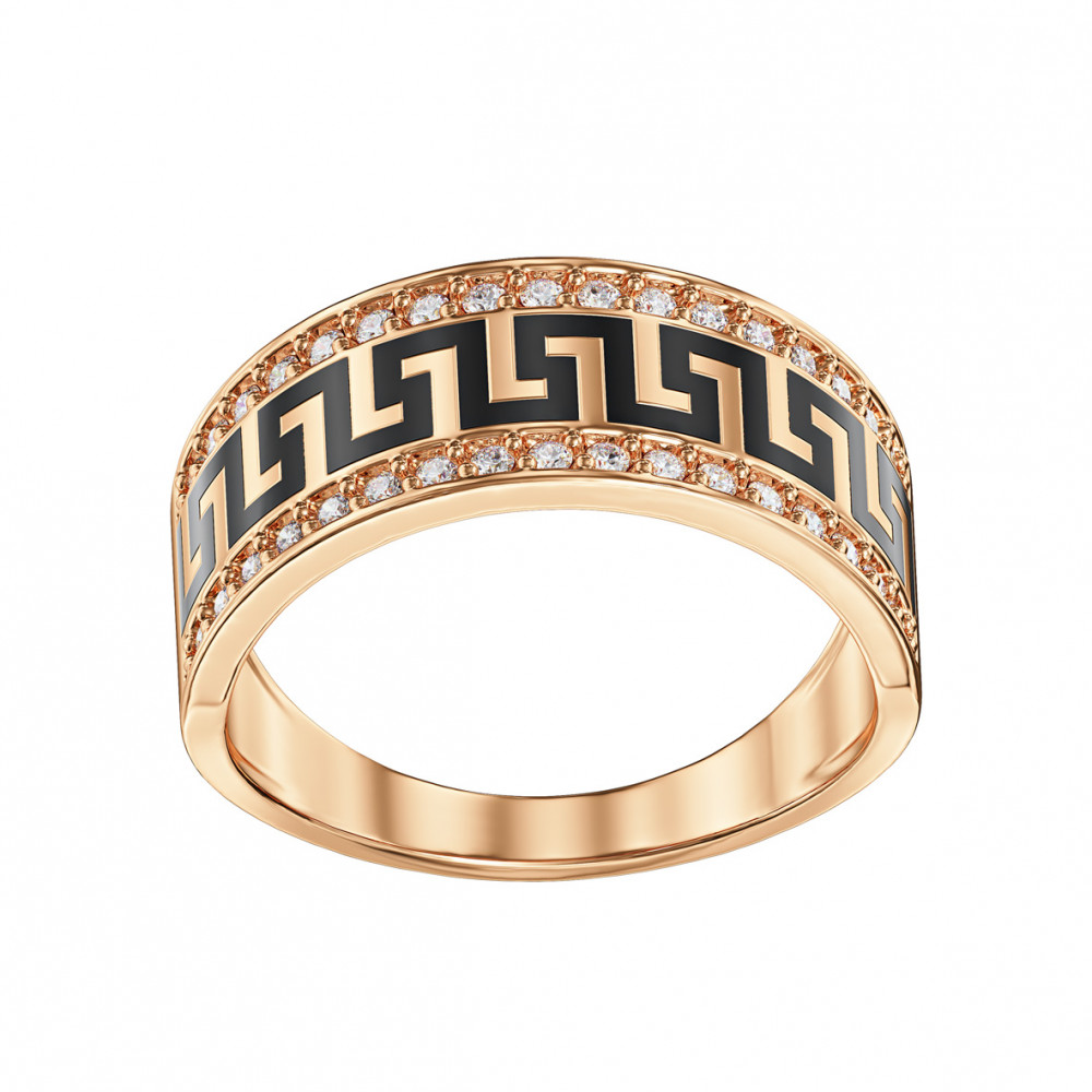 Gold ring with cubic zirkonia and enamel. Article 380152Е  size 16 - Photo 3