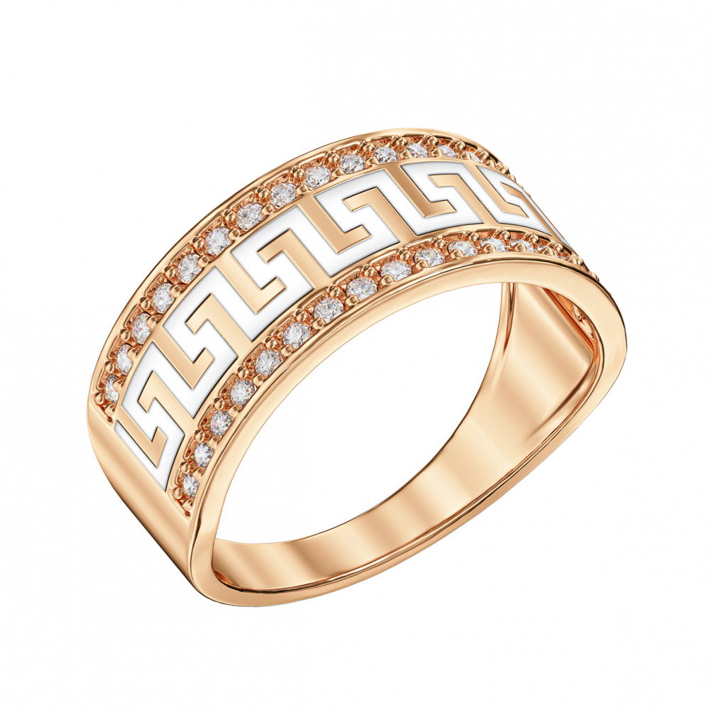 Gold ring with cubic zirkonia and enamel. Article 380152Е  size 16 - Photo 2