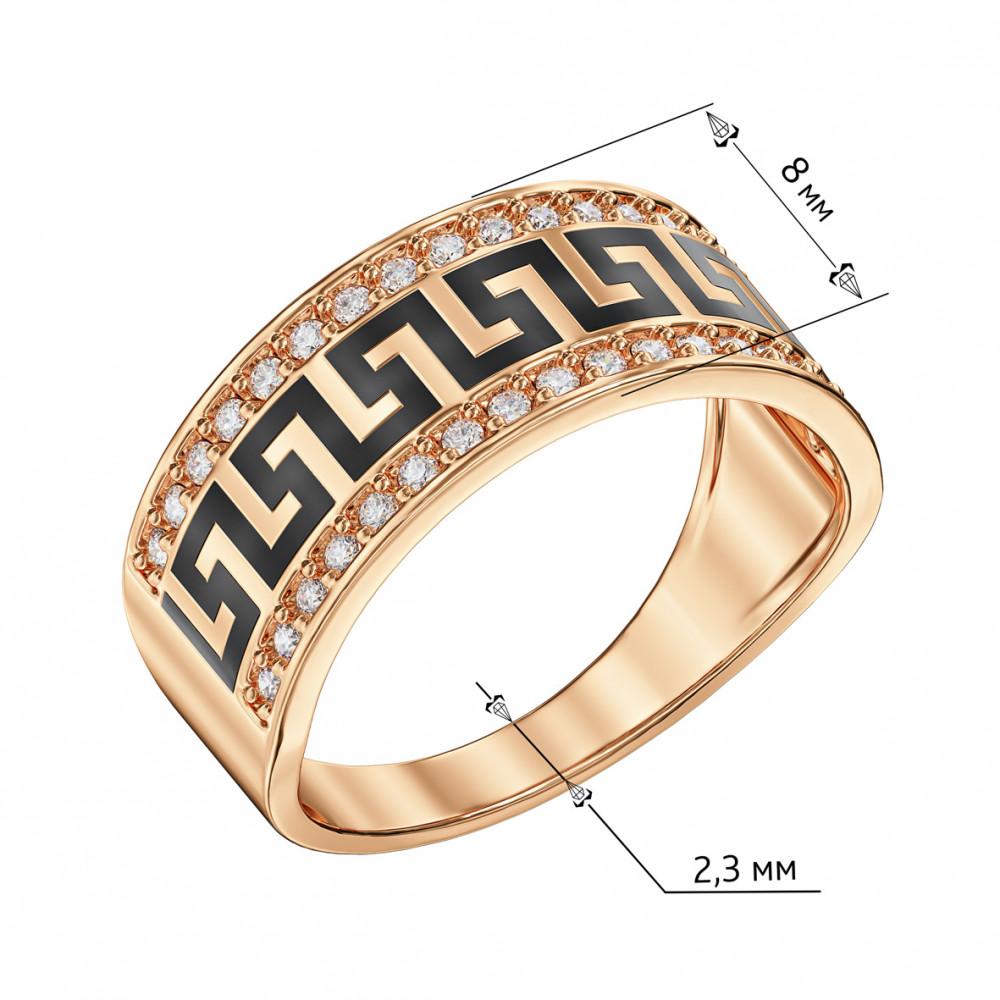 Gold ring with cubic zirkonia and enamel. Article 380152Е  size 16 - Photo 4