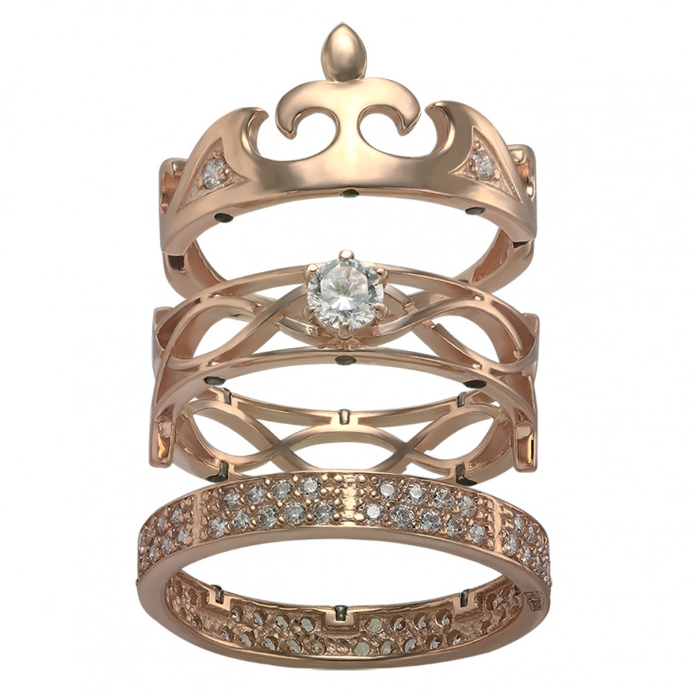 Золотое кольцо-корона с фианитами. Артикул 330093  размер 18 - Фото 2