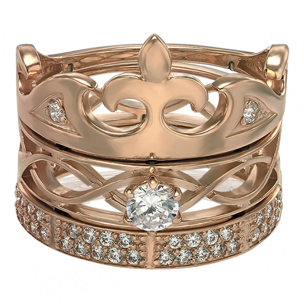 Золотое кольцо-корона с фианитами. Артикул 330093  размер 18 - Фото 3