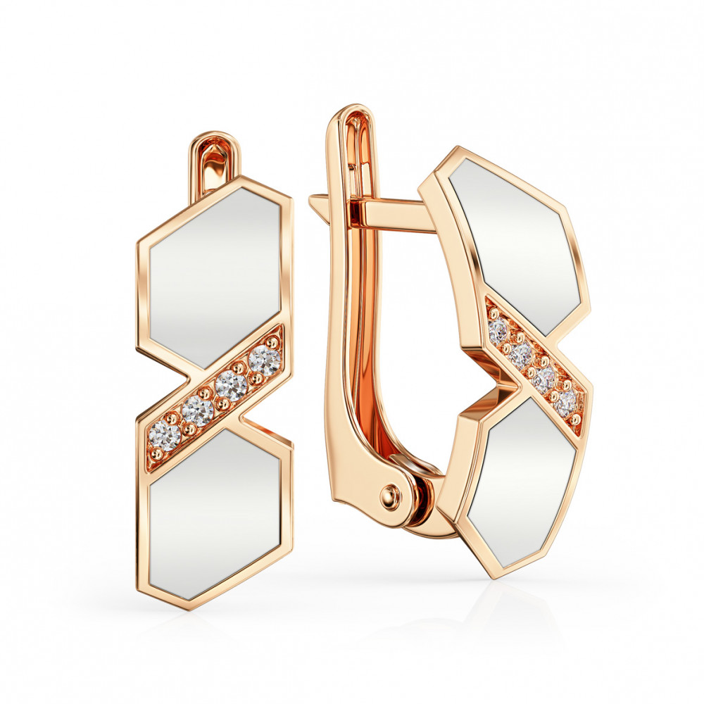 Золотые серьги с фианитами и эмалью. Артикул 420008Е  - Фото 2