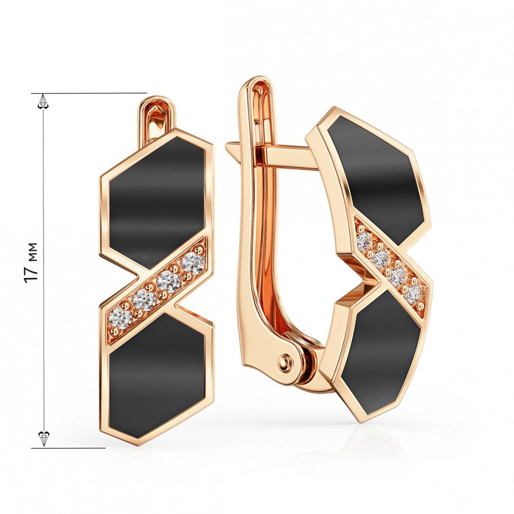 Золотые серьги с фианитами и эмалью. Артикул 420008Е  - Фото 3