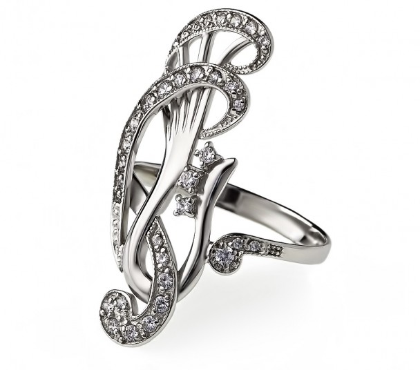 Серебряное кольцо с фианитами. Артикул 320935С - Фото  1