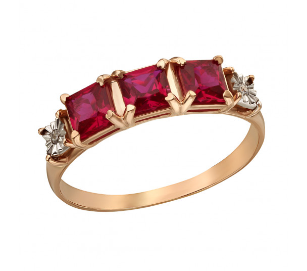 Золотое кольцо с рубинами и фианитами. Артикул 375802  размер 16 - Фото 1