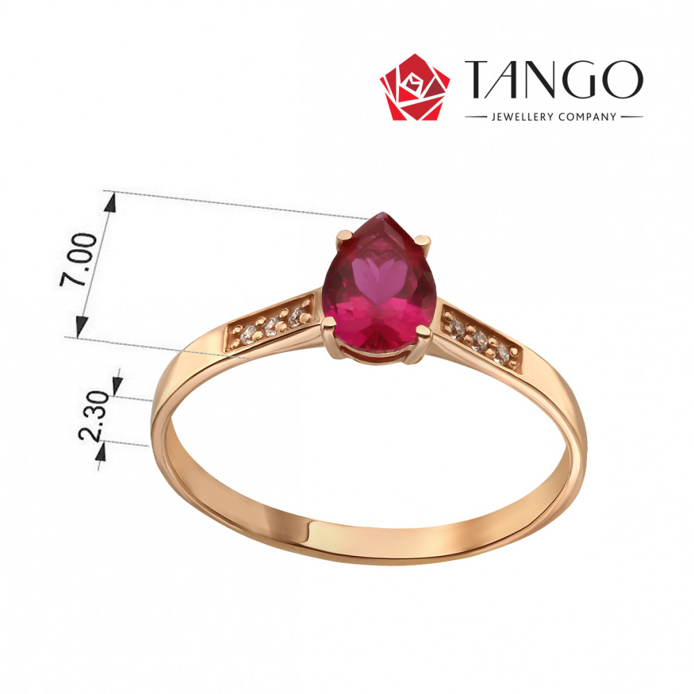 Золотое кольцо с рубином и бриллиантами. Артикул 744382  размер 17.5 - Фото 3