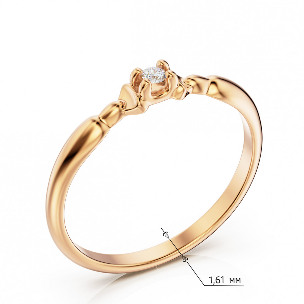 Золотое кольцо с бриллиантом. Артикул 740388  размер 15.5 - Фото 3