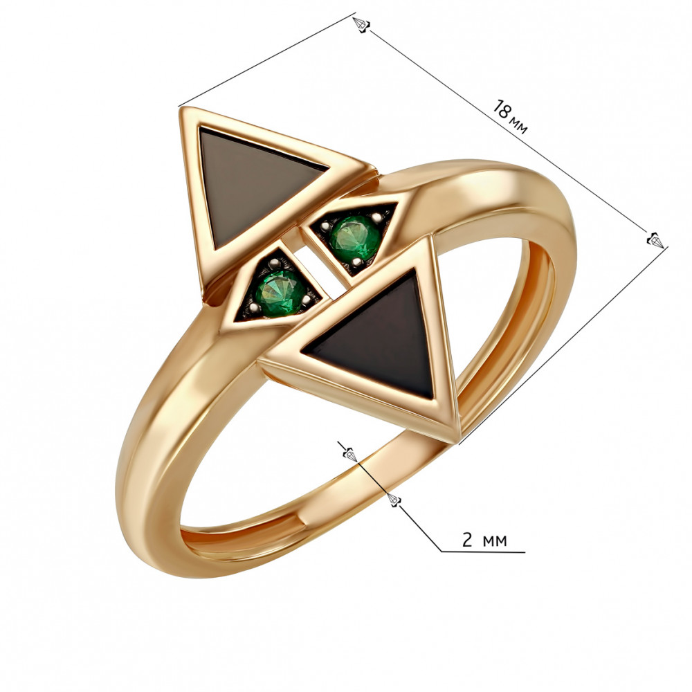 Золотое кольцо с агатом и фианитами. Артикул 369590  размер 17 - Фото 3