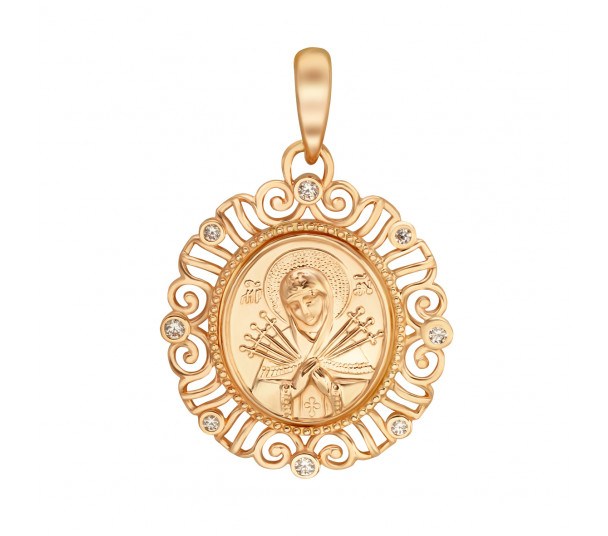 Золота ладанка "Семистрільна ікона Божої Матері". Артикул 160393  - Фото 1
