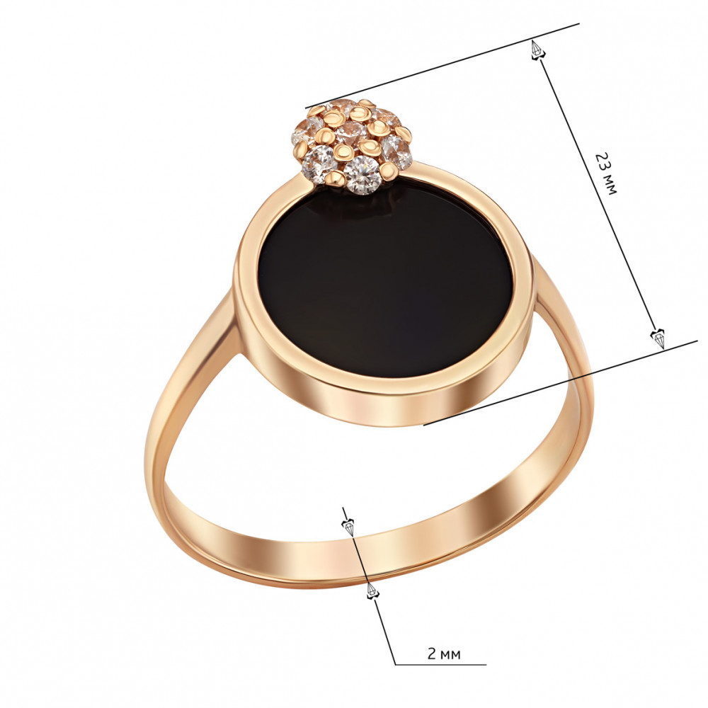 Золотое кольцо с агатом и фианитами. Артикул 369715  размер 19 - Фото 2