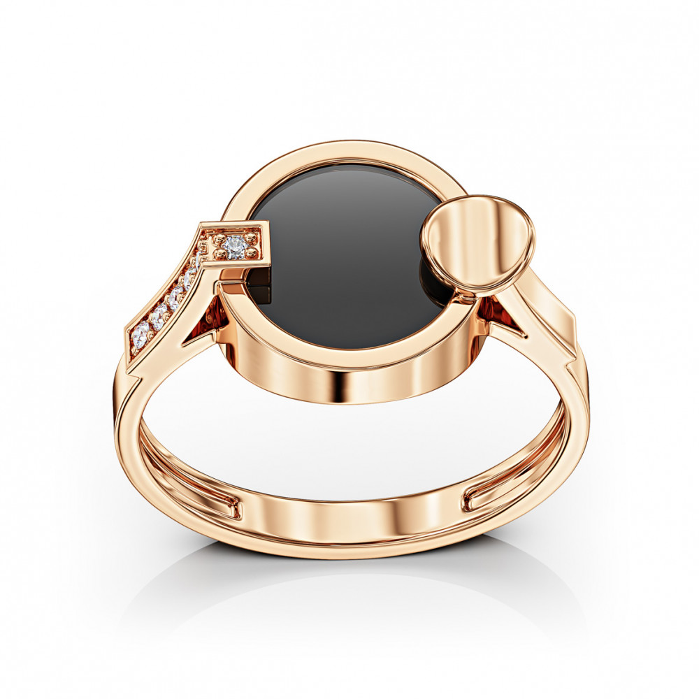 Золота каблучка з агатом / перламутром / бірюзою і фіанітами. Артикул 369619  розмір 18.5 - Фото 2