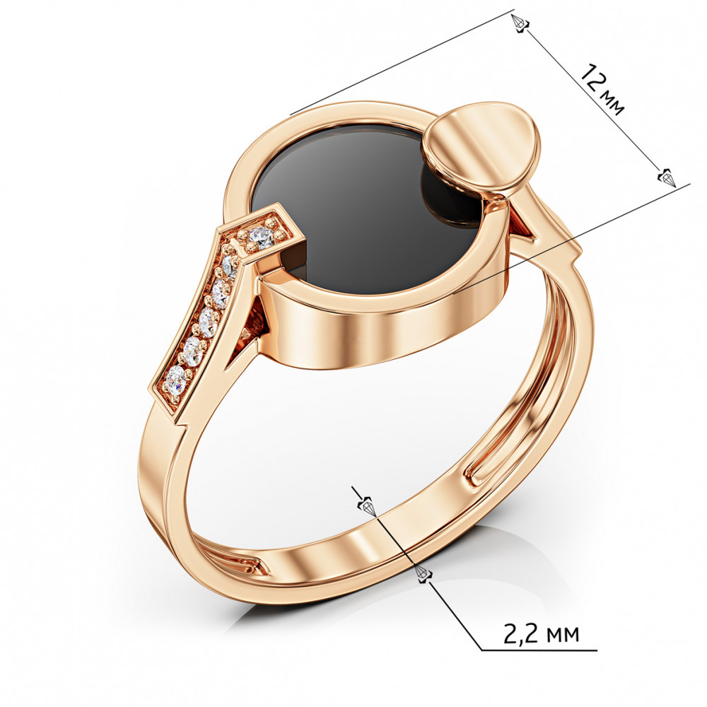 Золота каблучка з агатом / перламутром / бірюзою і фіанітами. Артикул 369619  розмір 18.5 - Фото 3