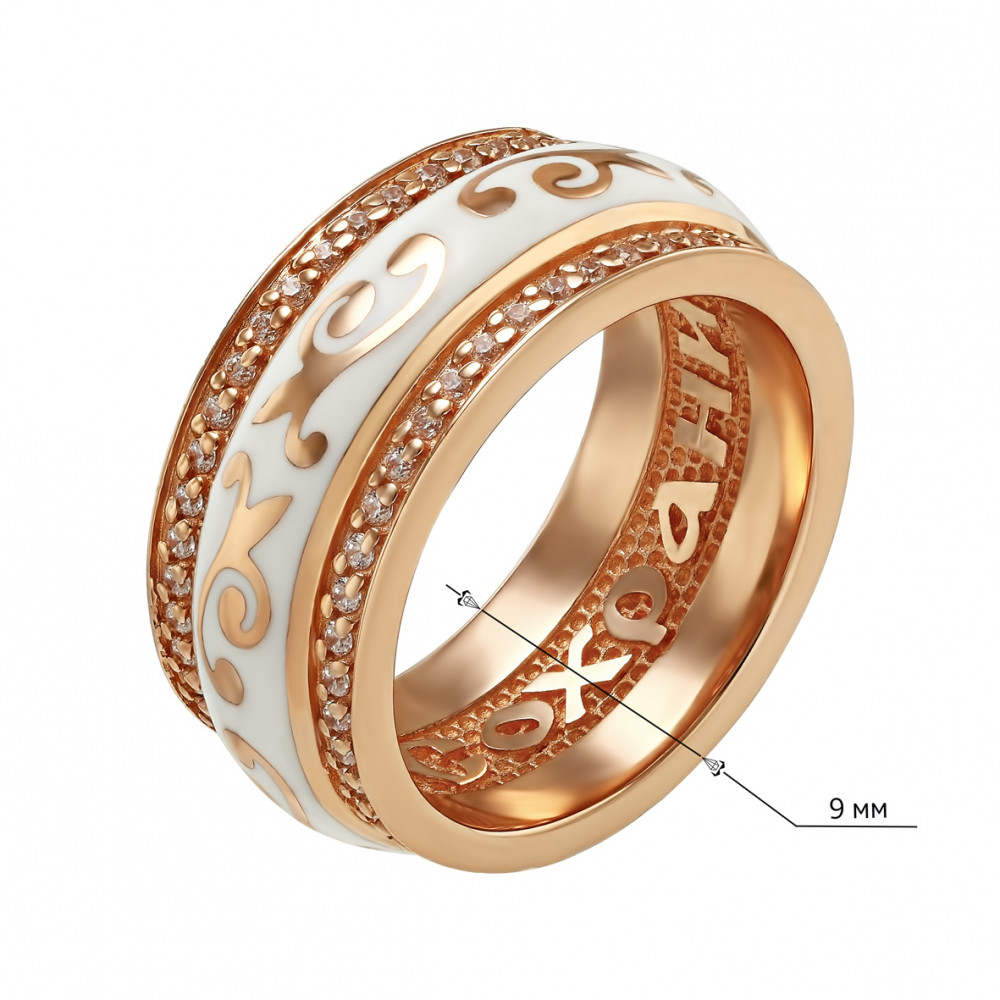 Золотое кольцо с эмалью и фианитами. Артикул 380339Е  размер 16.5 - Фото 2