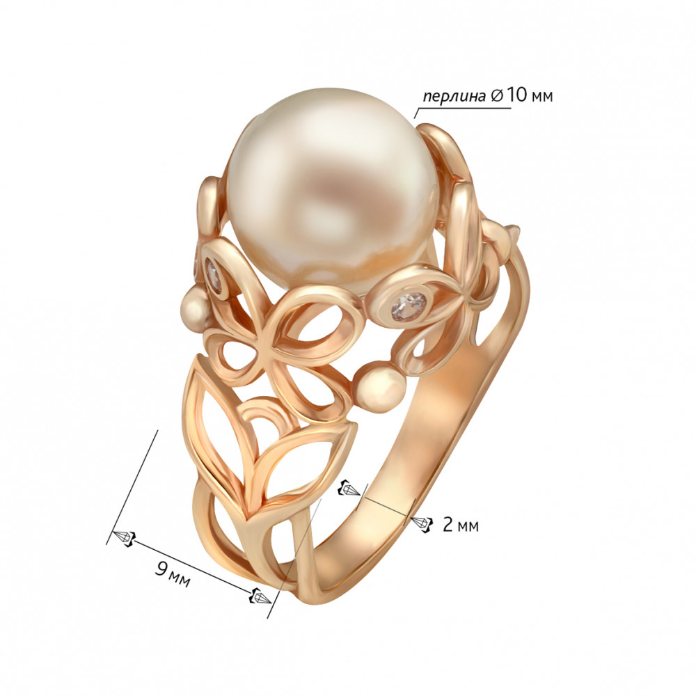 Золотое кольцо с жемчугом и фианитами. Артикул 330982  размер 18.5 - Фото 2