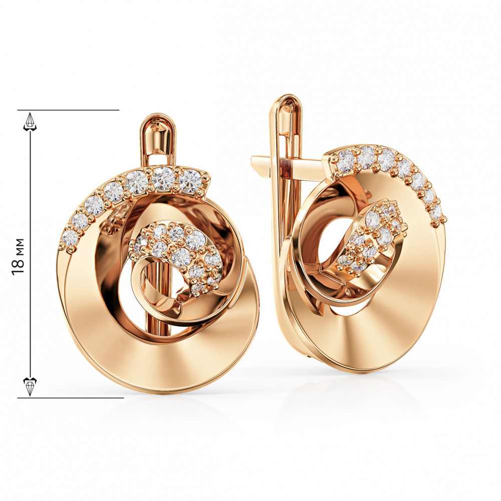 Gold earrings with cubic zirkonia. Article 490020  - Photo 2