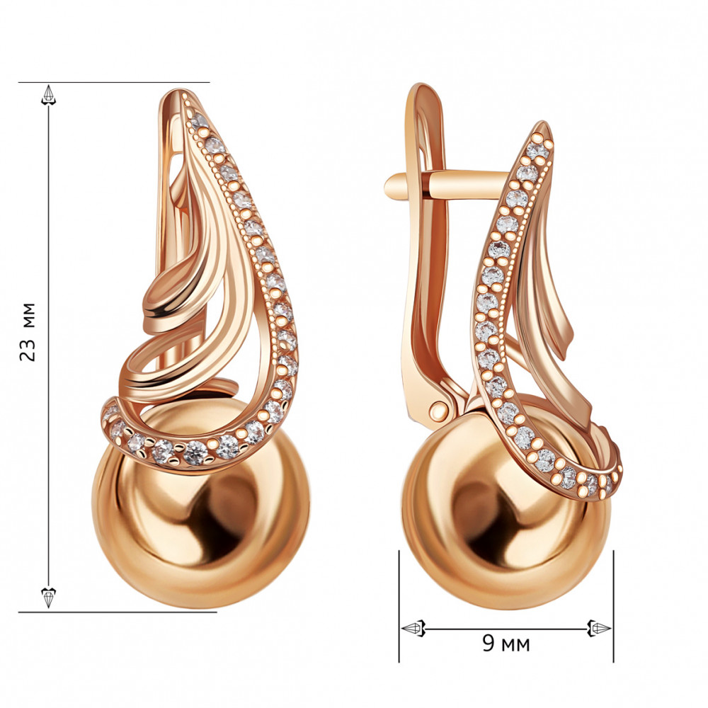 Gold earrings with cubic zirkonia. Article 490012  - Photo 2