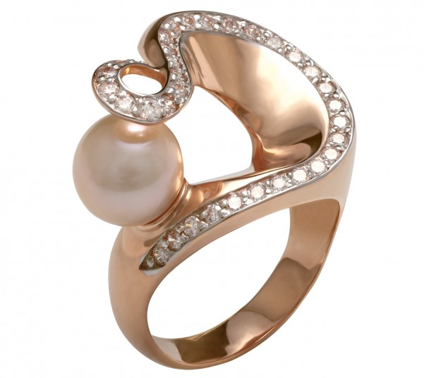 Золоті сережки з перлами та фіанітами. Артикул 420696 - Фото  1
