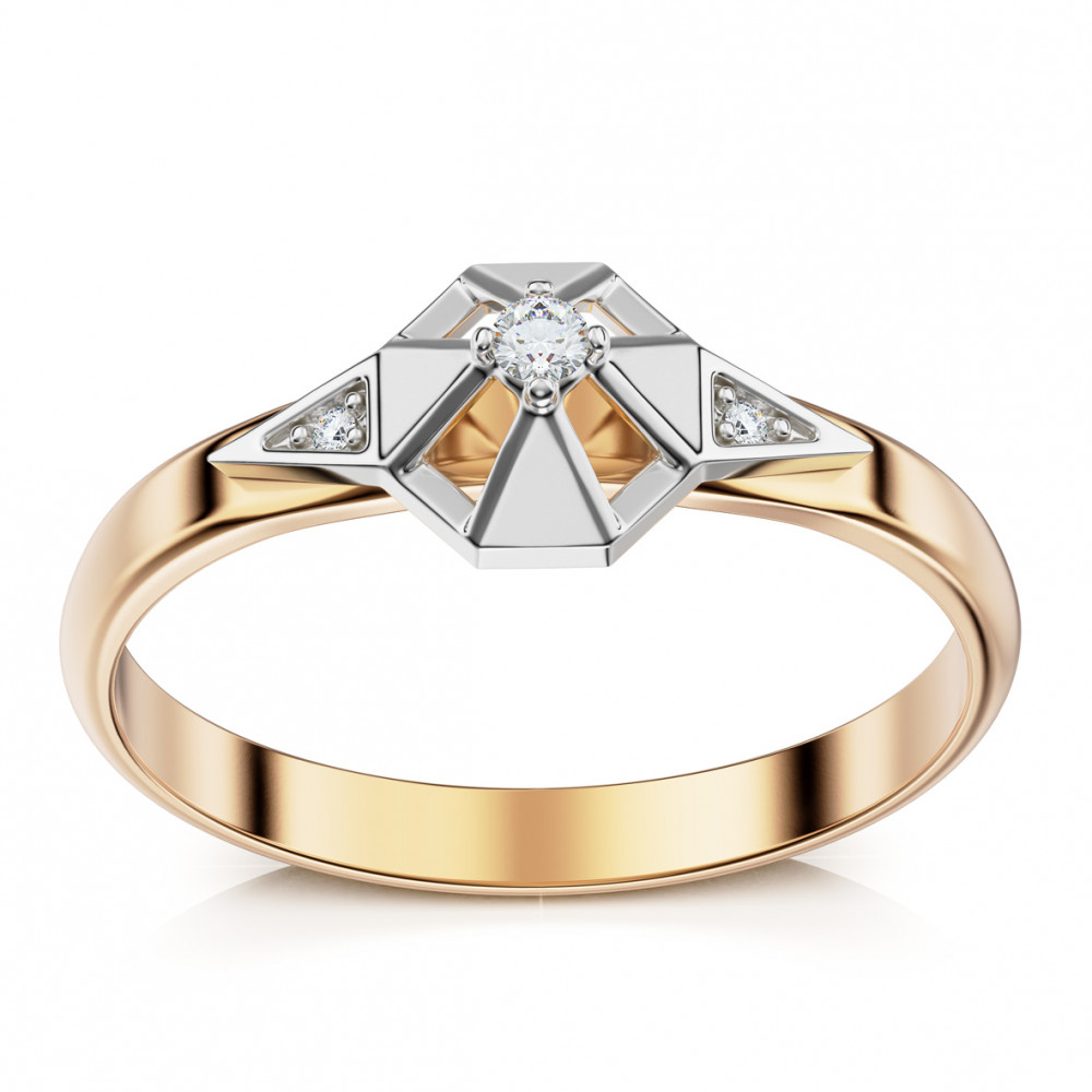 Золотое кольцо c бриллиантами. Артикул 750742  размер 17 - Фото 2