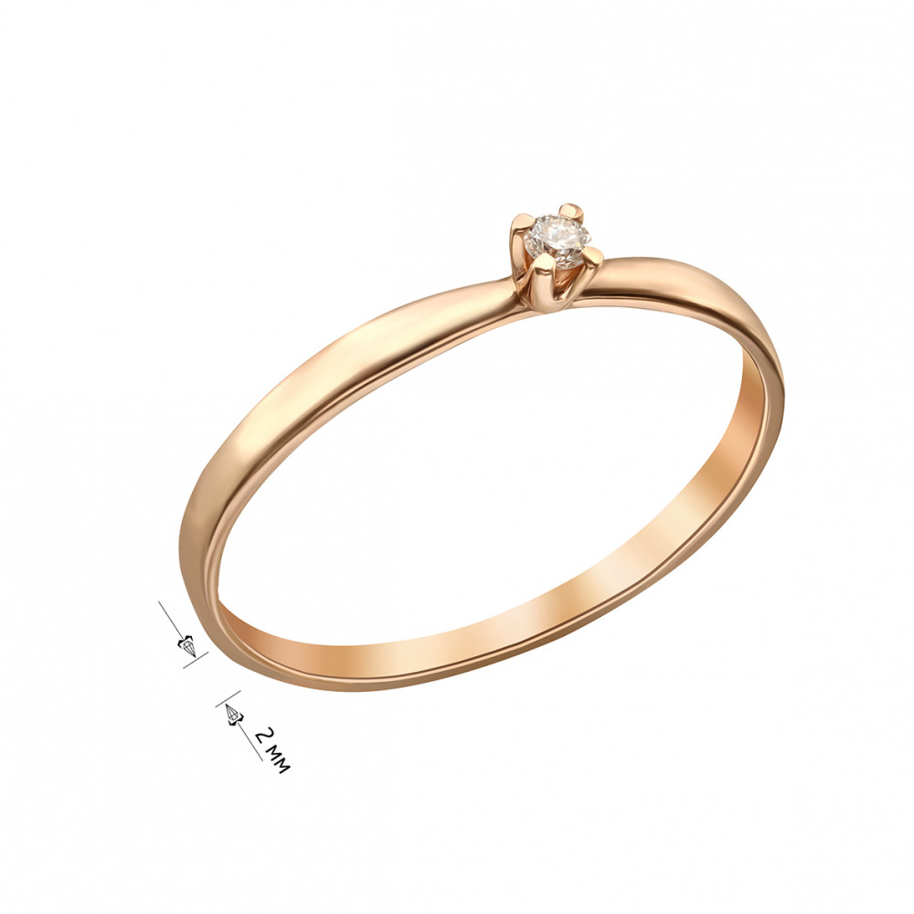 Золотое кольцо с бриллиантом. Артикул 740387  размер 15 - Фото 2
