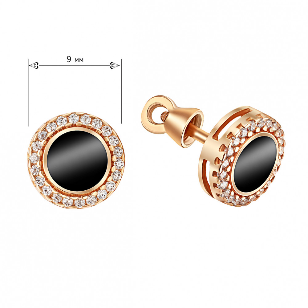 Золотые серьги с фианитами и эмалью. Артикул 520303Е  - Фото 3