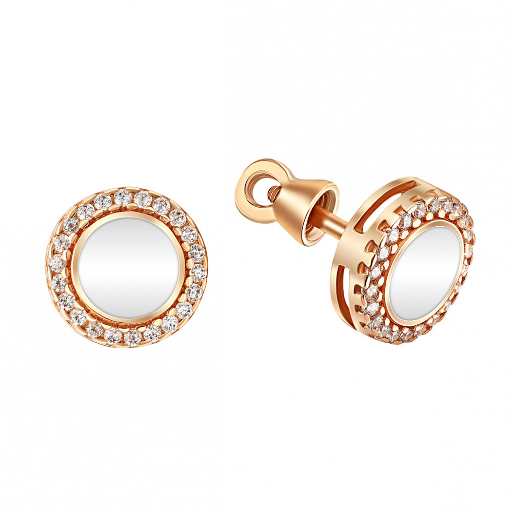 Золотые серьги с фианитами и эмалью. Артикул 520303Е  - Фото 2