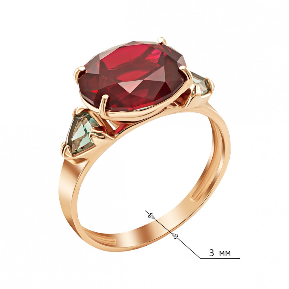 Золотое кольцо с корундом и кварцем. Артикул 360718  размер 18.5 - Фото 2