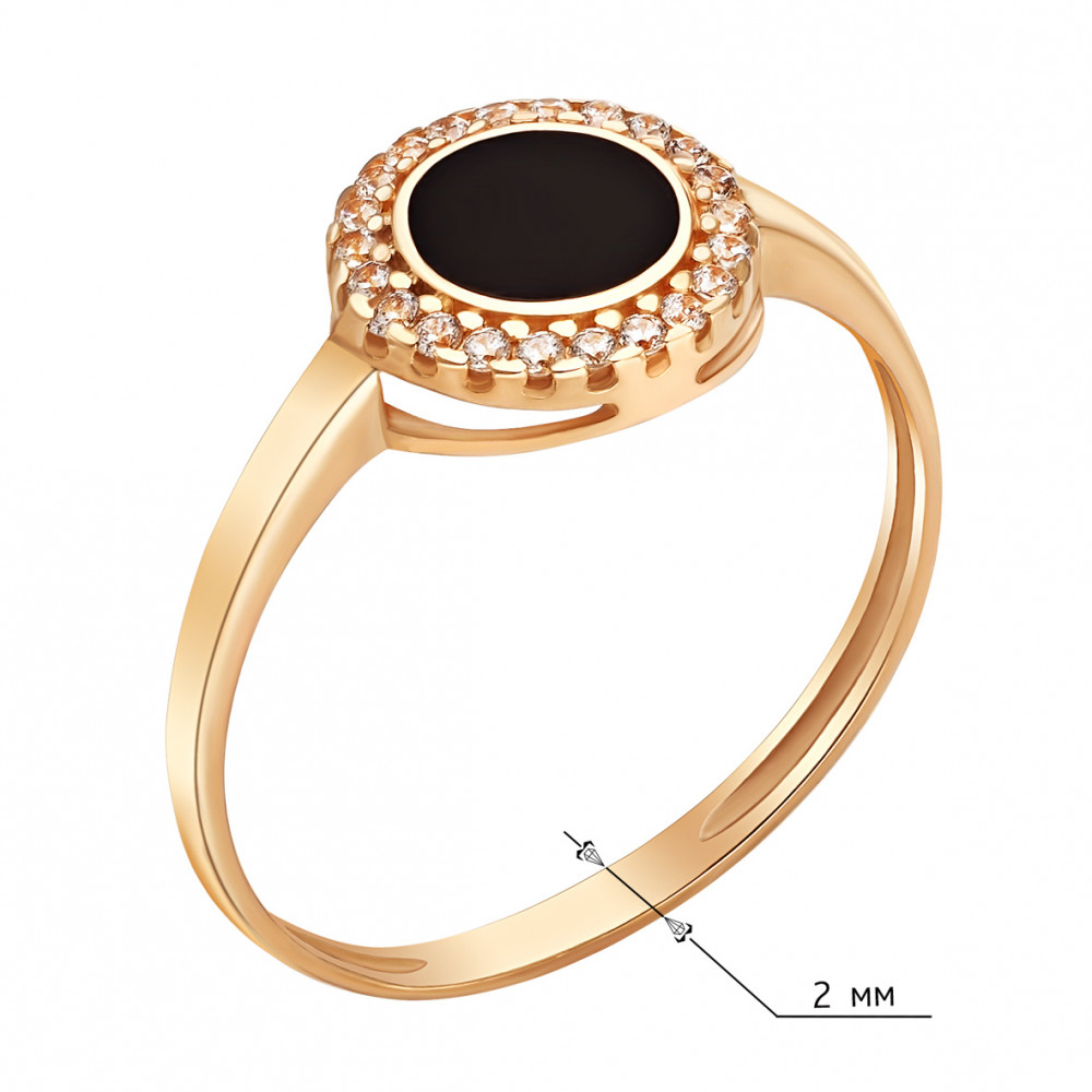Золотое кольцо с фианитами и эмалью. Артикул 380674Е  размер 17 - Фото 3