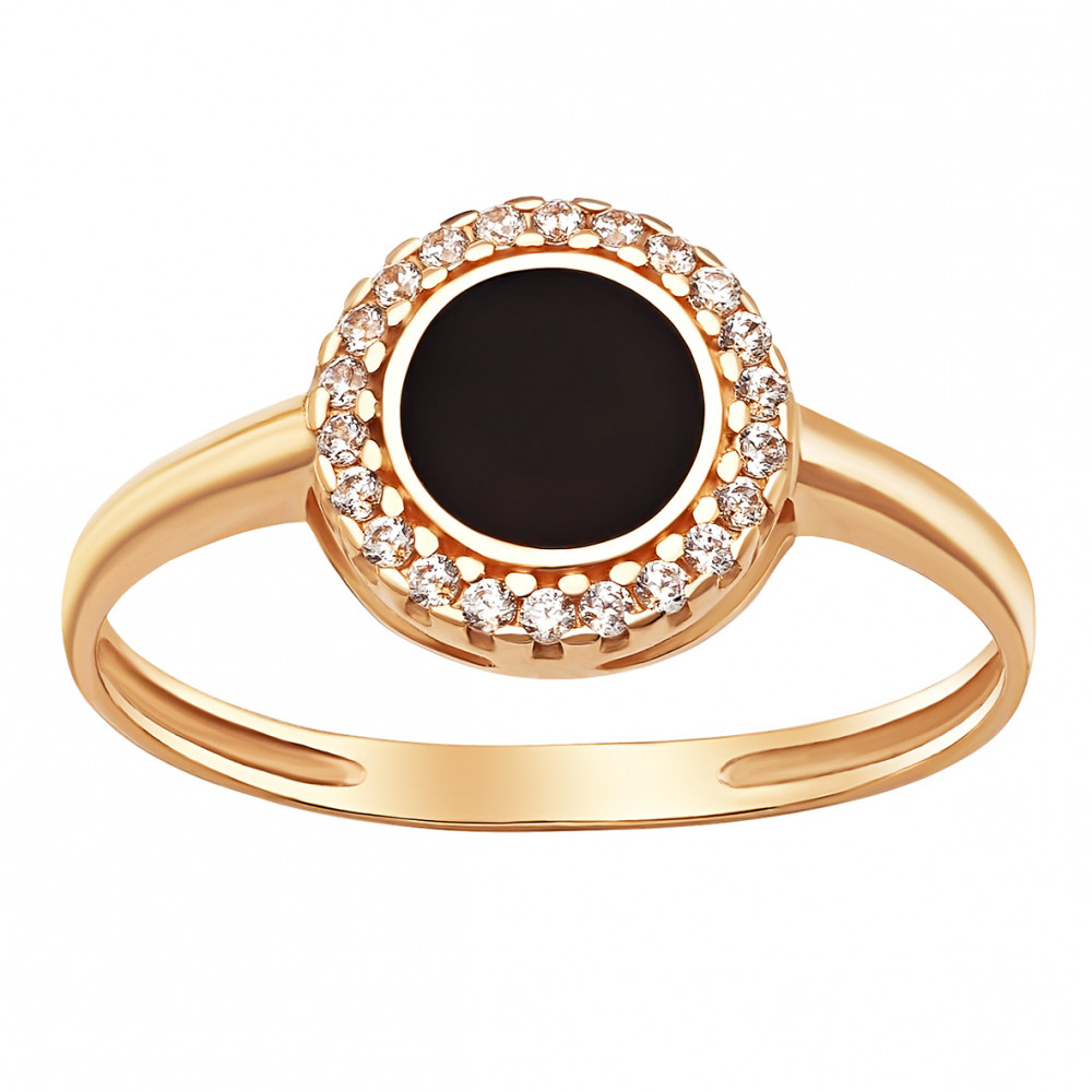 Золотое кольцо с фианитами и эмалью. Артикул 380674Е  размер 18 - Фото 2