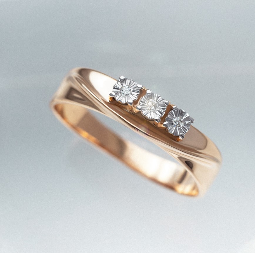 Золотое кольцо c бриллиантами. Артикул 750704  размер 19.5 - Фото 3