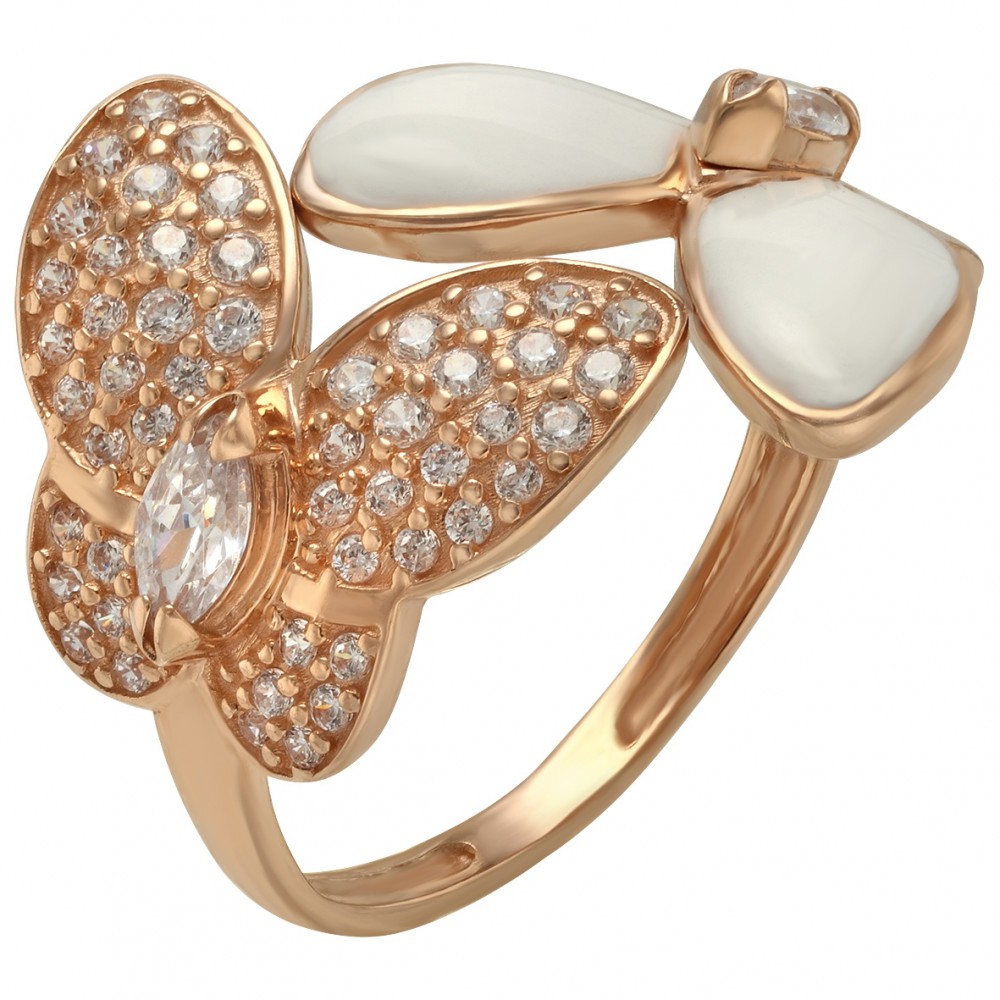 Золотое кольцо с фианитами и эмалью. Артикул 330117Е  размер 17 - Фото 2