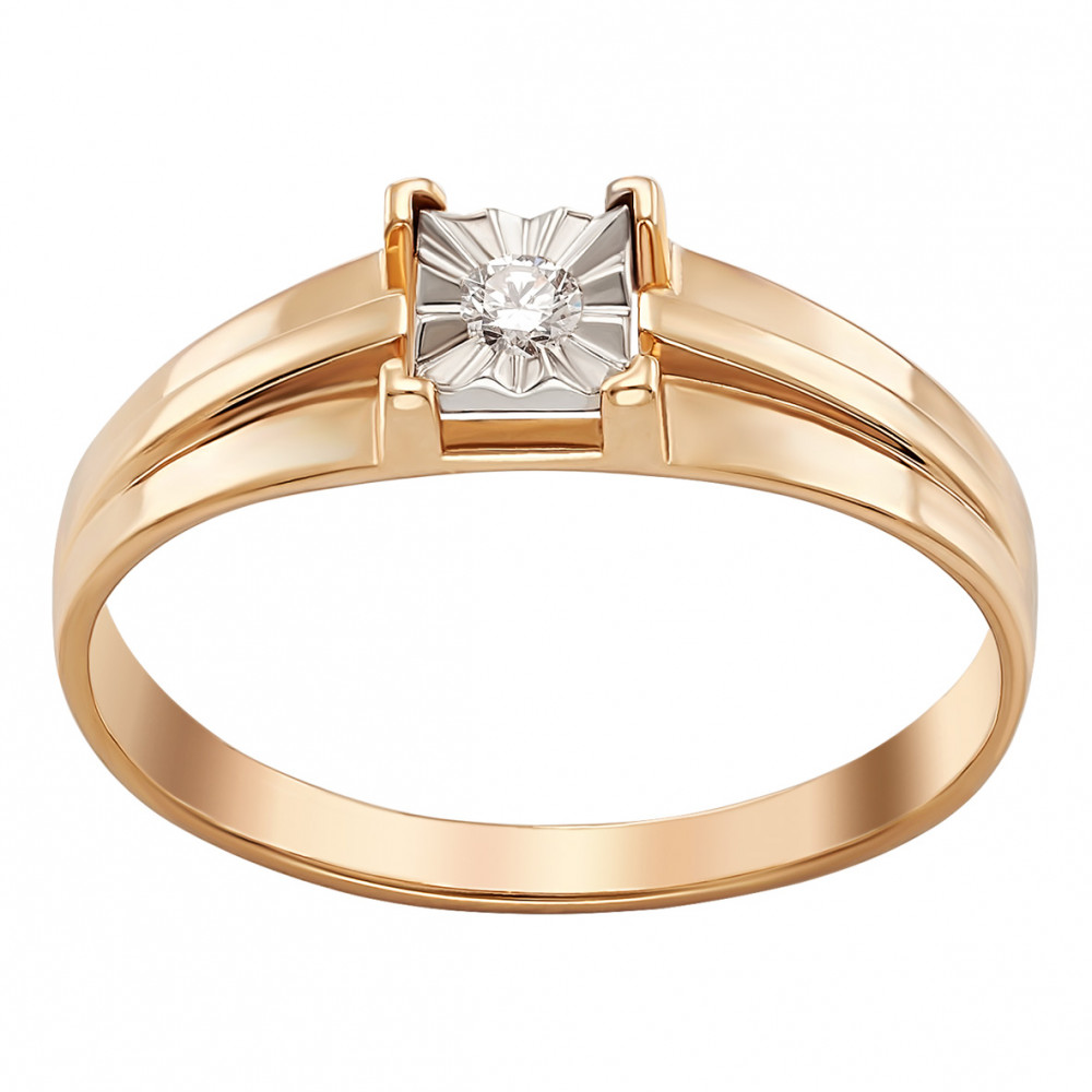 Золотое кольцо с бриллиантом. Артикул 750686  размер 17 - Фото 2