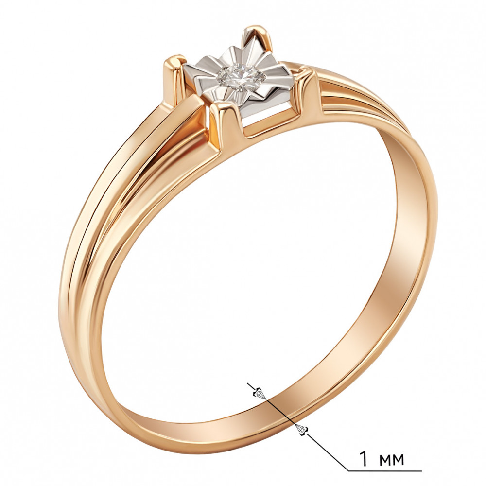 Золотое кольцо с бриллиантом. Артикул 750686  размер 17 - Фото 3