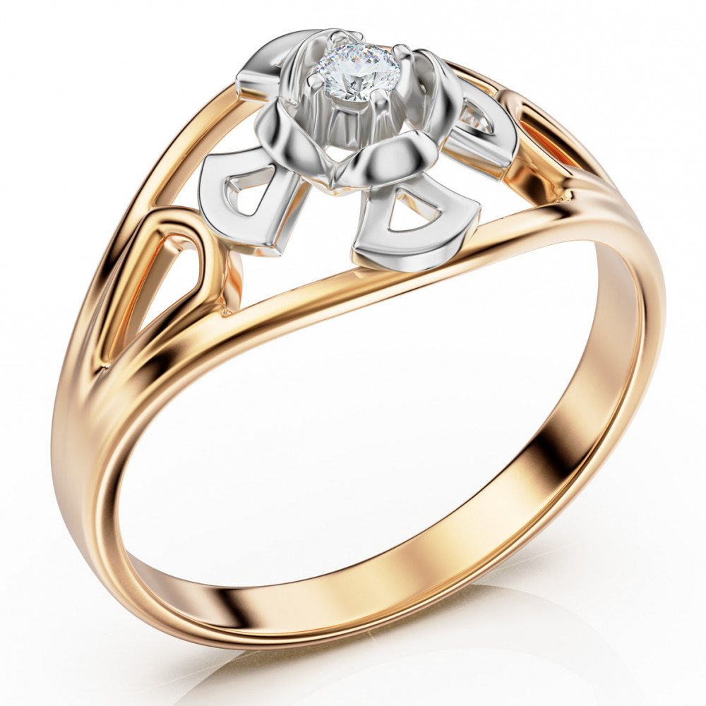 Золотое кольцо c бриллиантами. Артикул 750741  размер 17 - Фото 2