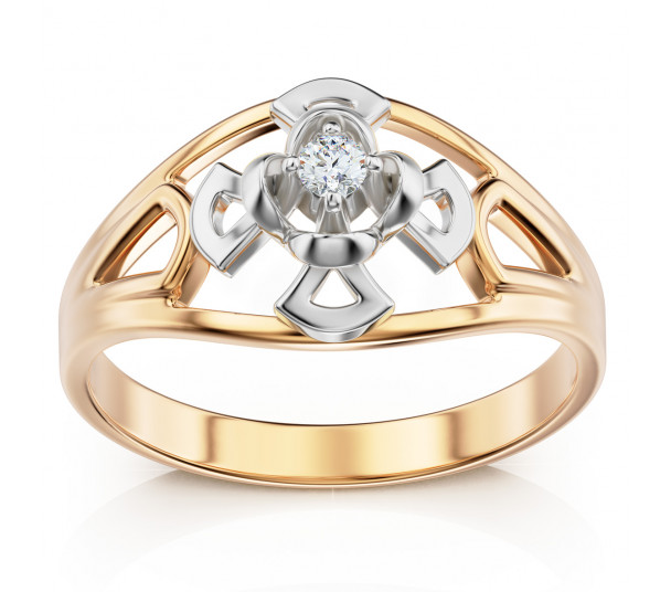 Золотое кольцо с бриллиантом. Артикул 750675 - Фото  1