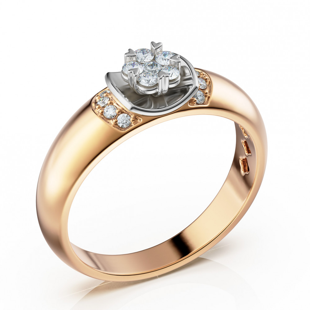 Золотое кольцо с бриллиантами. Артикул 750666  размер 16 - Фото 2