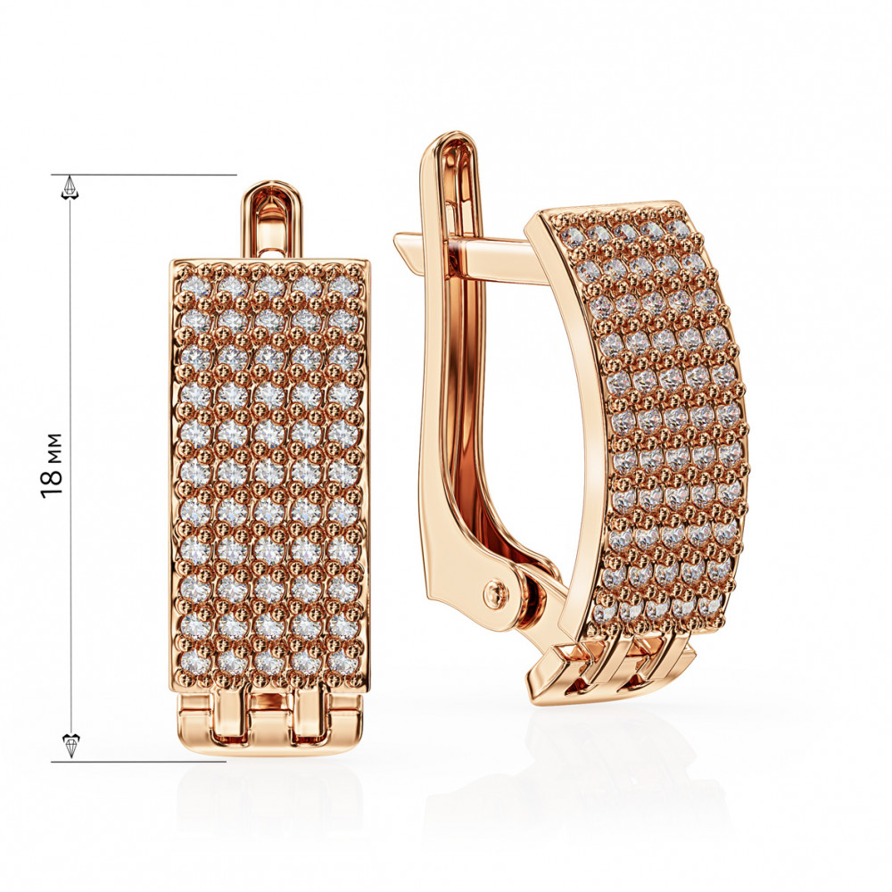 Gold earrings with cubic zirkonia. Article 420944  - Photo 2