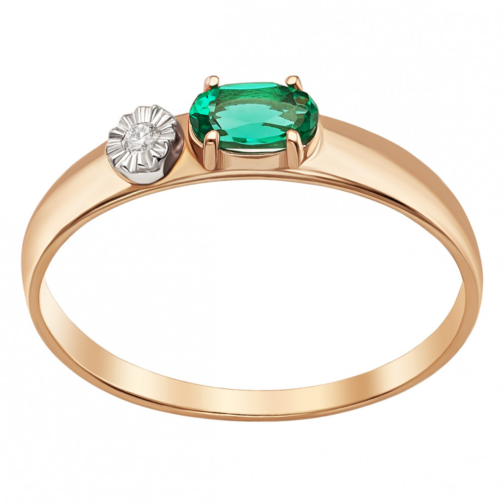 Золотое кольцо с бриллиантом и изумрудом. Артикул 752732  размер 16 - Фото 2